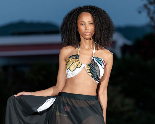 Top with flared skirt and bikini shorts